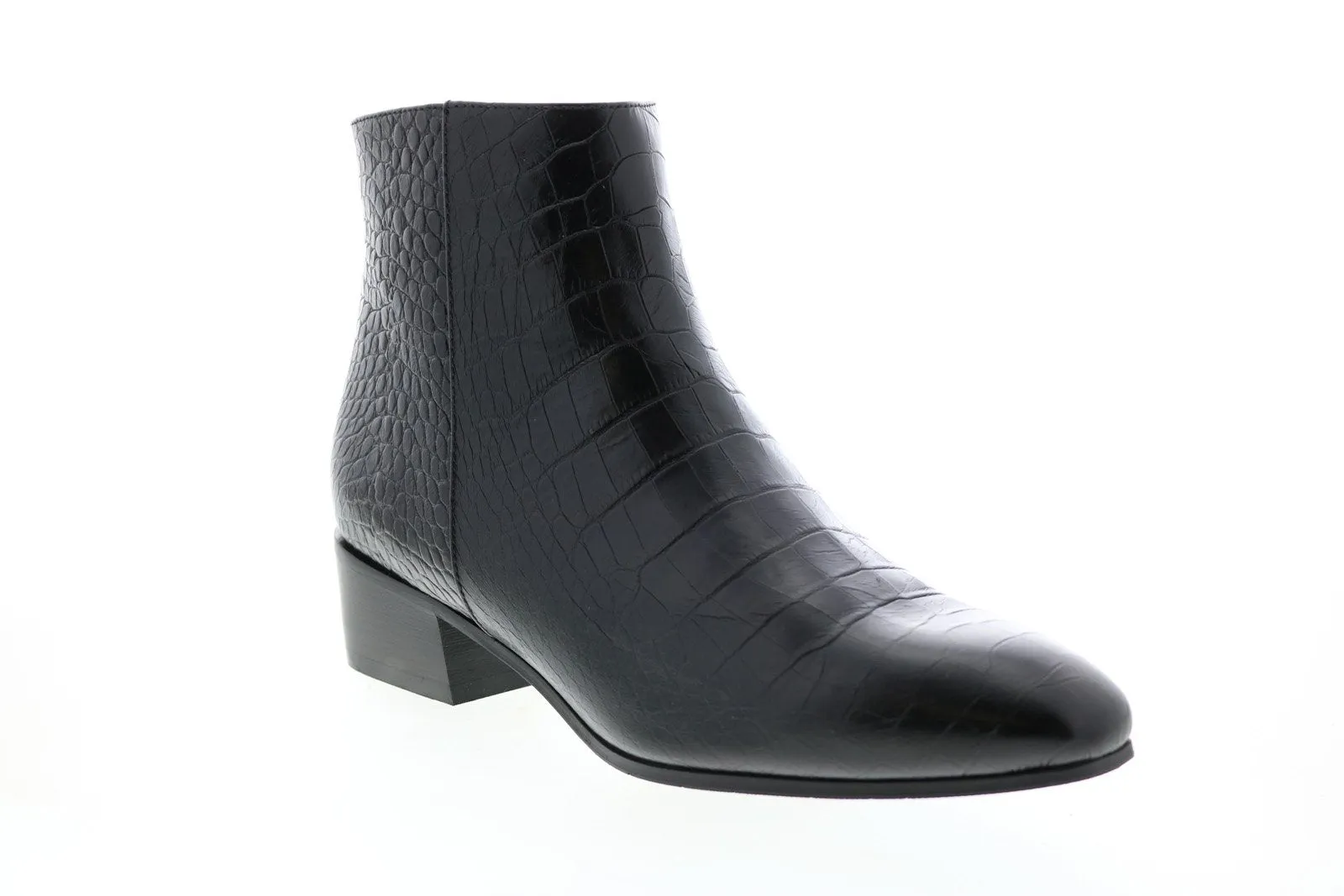 Aquatalia Fuoco Shiny Embos Croco Womens Black Leather Ankle & Booties Boots