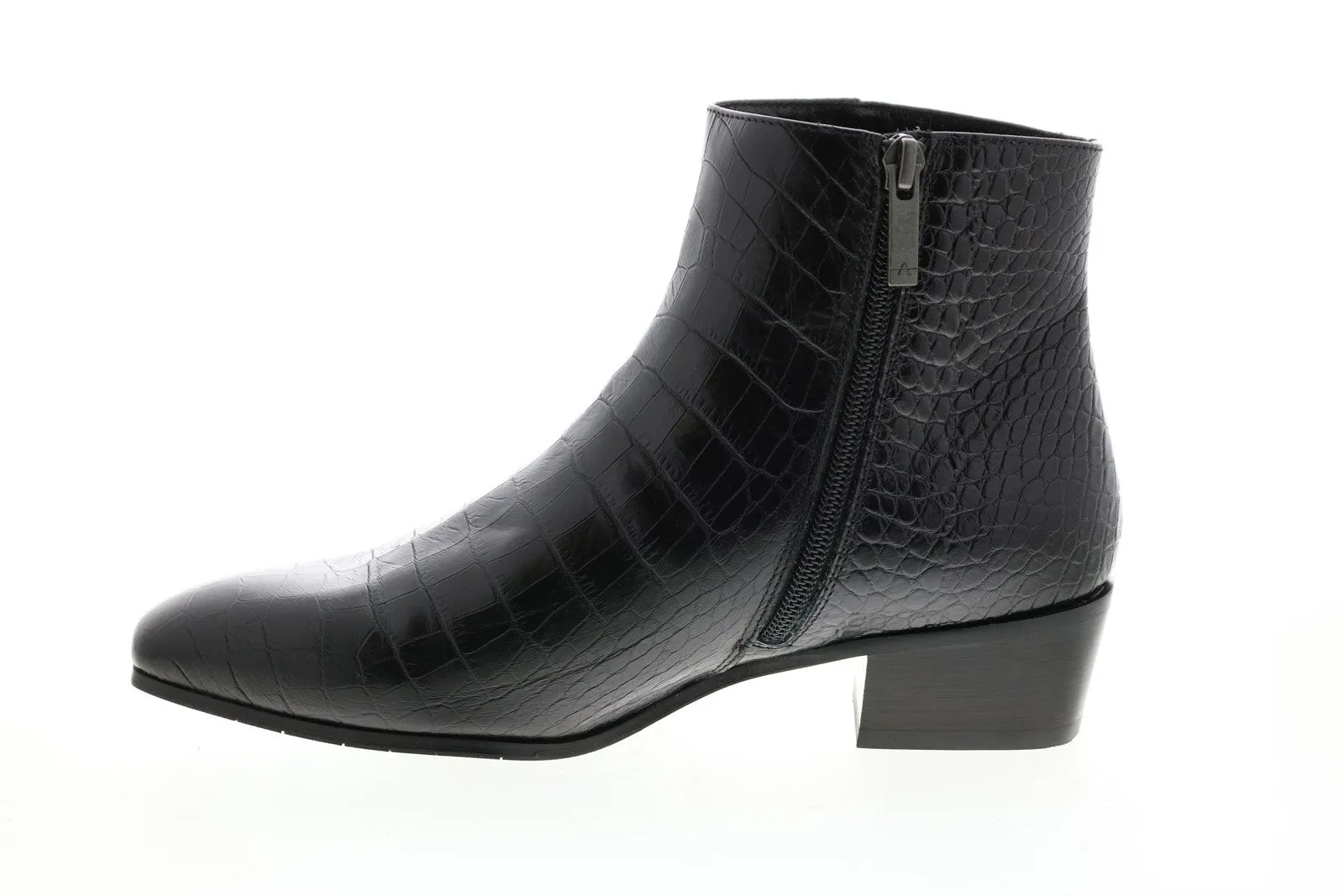 Aquatalia Fuoco Shiny Embos Croco Womens Black Leather Ankle & Booties Boots