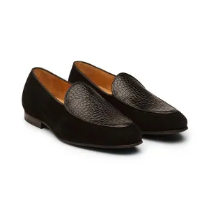 Black Croco Suede Belgian Loafers