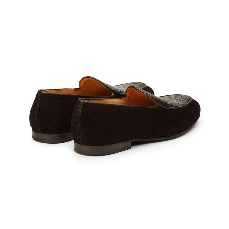 Black Croco Suede Belgian Loafers