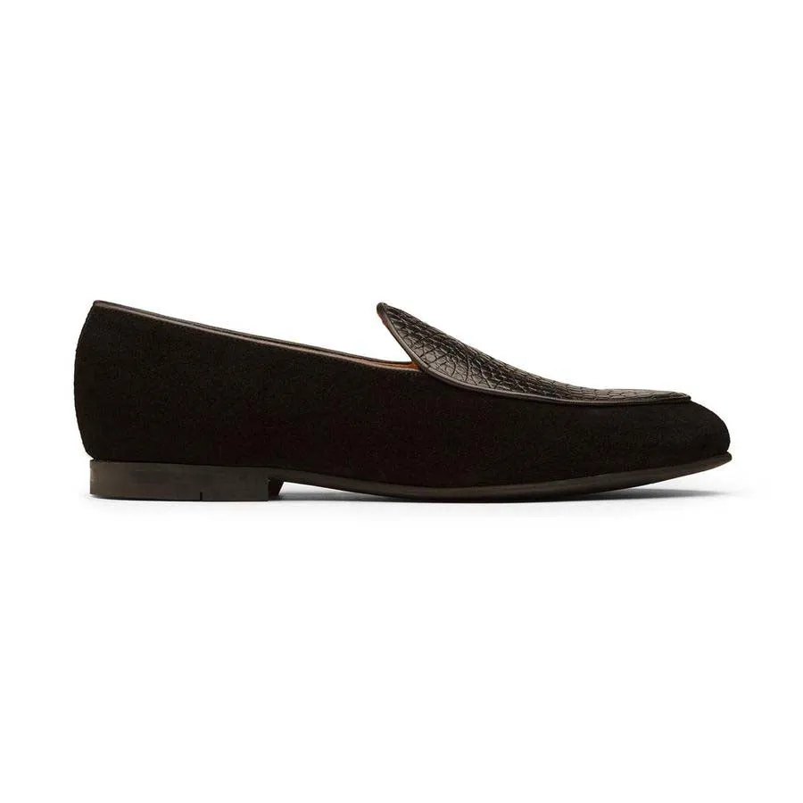 Black Croco Suede Belgian Loafers
