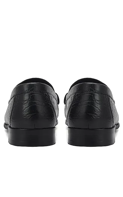 Black Croco Textured Heel Moccasins