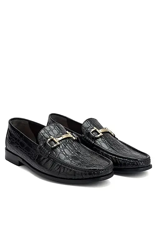 Black Croco Textured Heel Moccasins