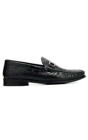 Black Croco Textured Heel Moccasins