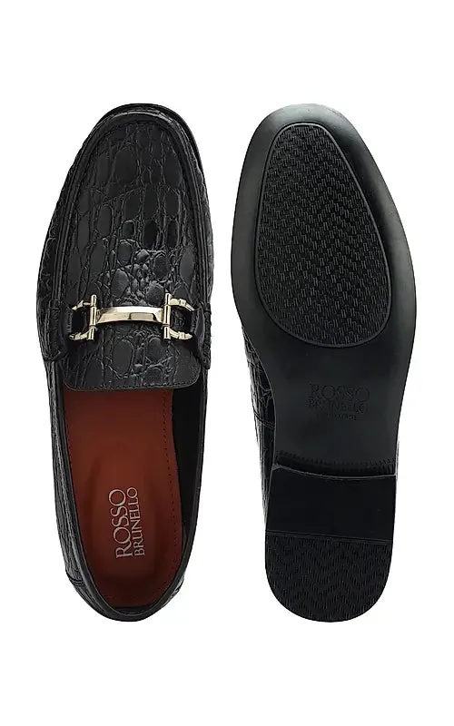 Black Croco Textured Heel Moccasins