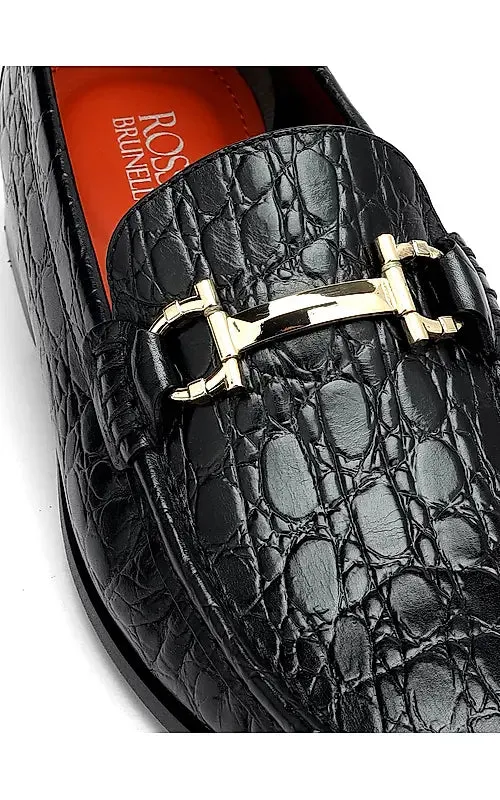 Black Croco Textured Heel Moccasins