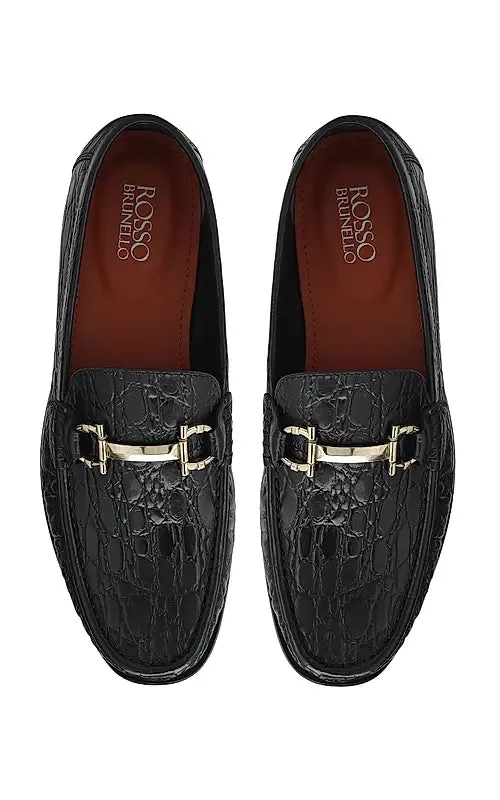 Black Croco Textured Heel Moccasins