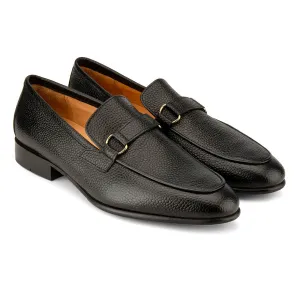 Black Grain Buckle Loafers