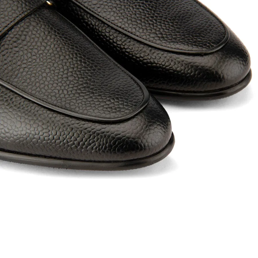 Black Grain Buckle Loafers