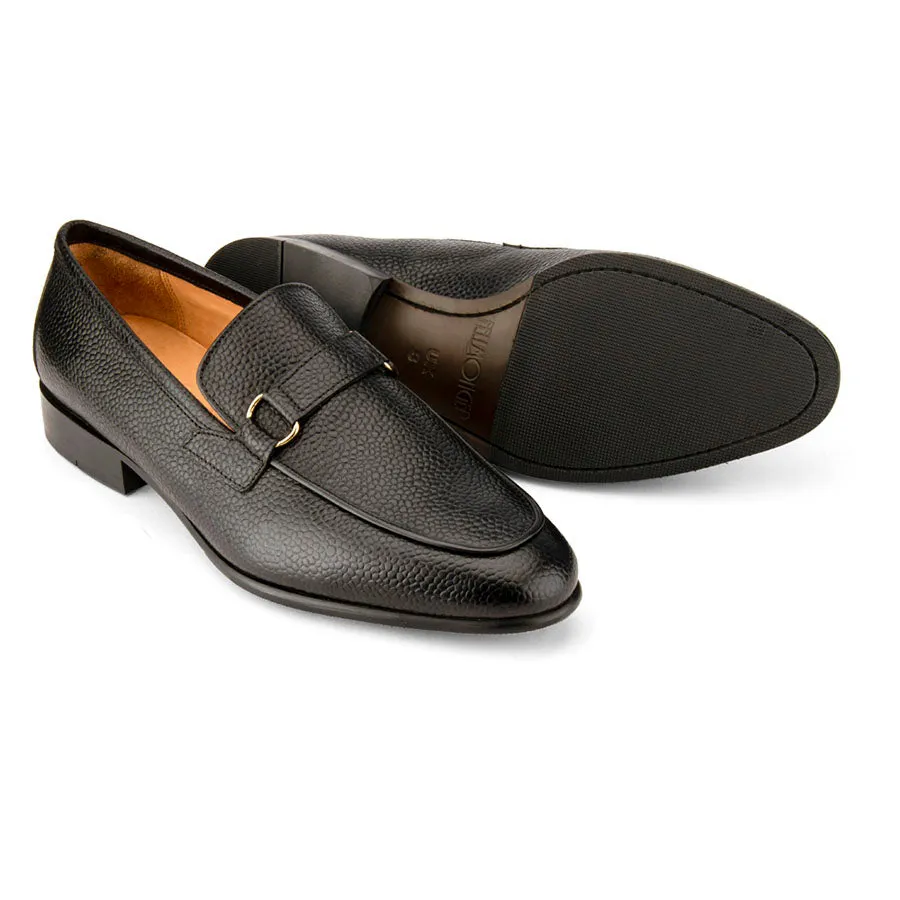 Black Grain Buckle Loafers