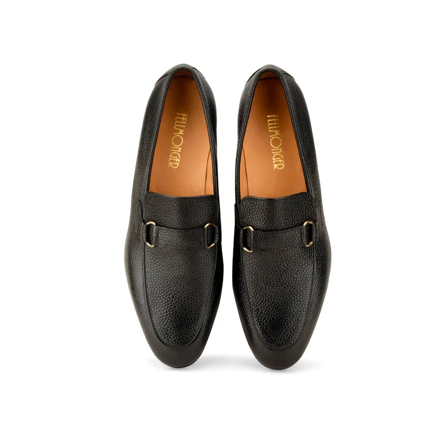 Black Grain Buckle Loafers