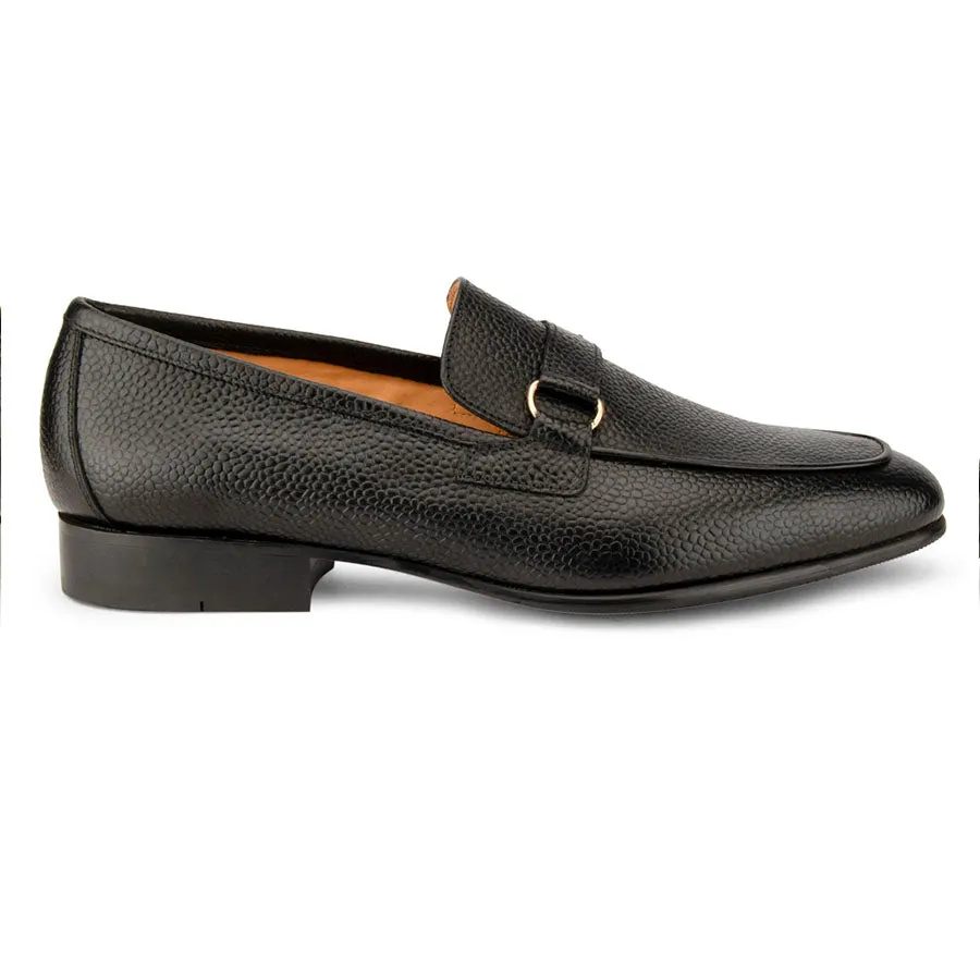 Black Grain Buckle Loafers