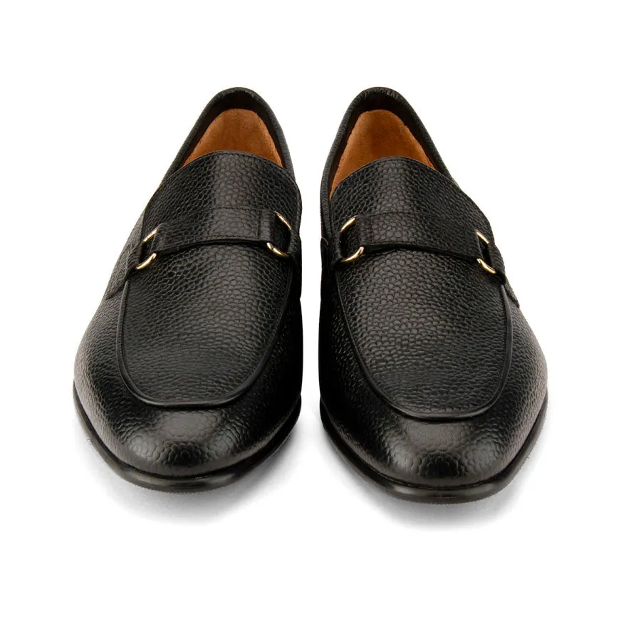 Black Grain Buckle Loafers