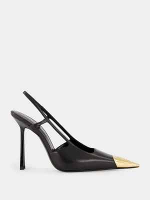 Black Jeanne Slingback Pumps in Smooth Leather