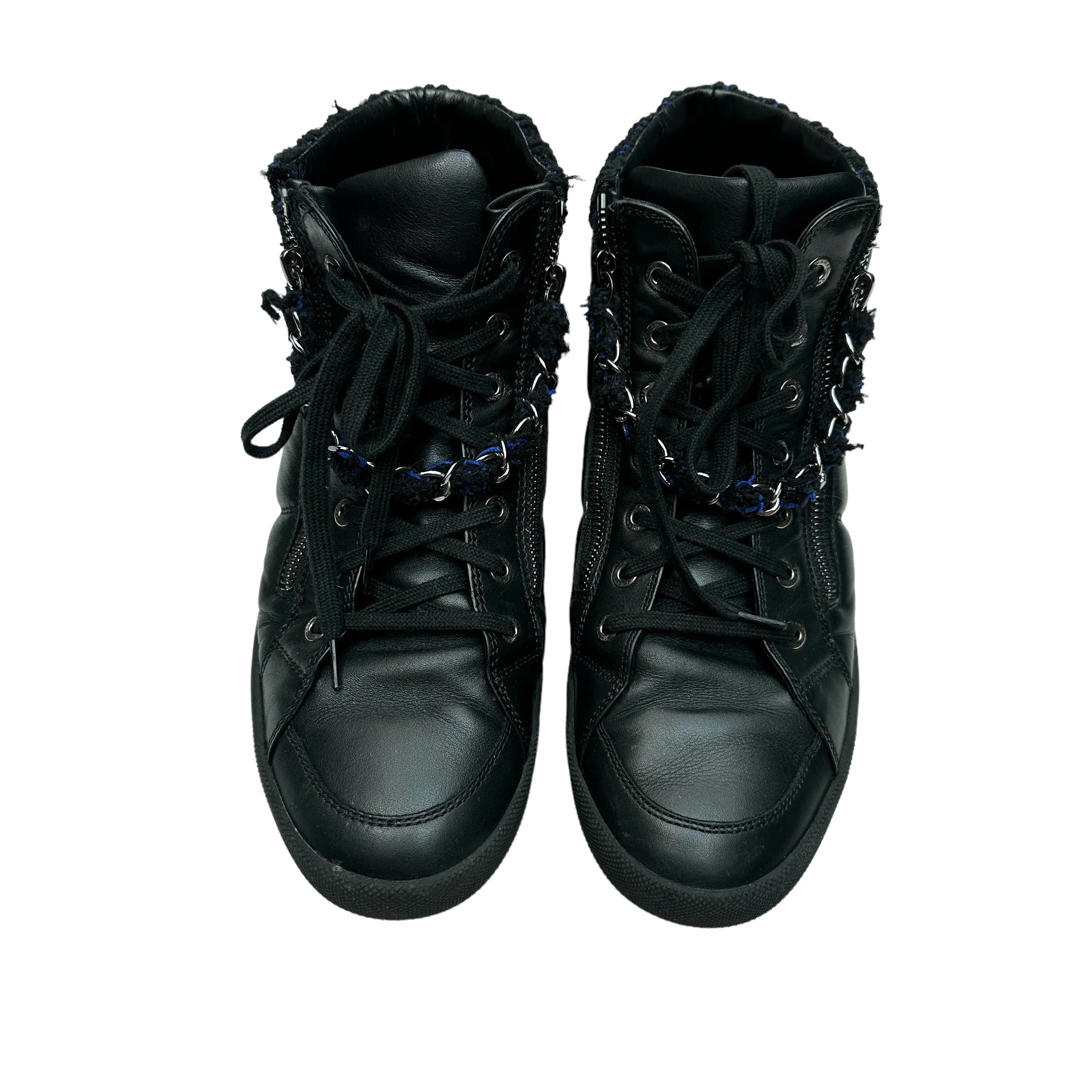 Black Leather & Tweed High Top Sneakers - 10