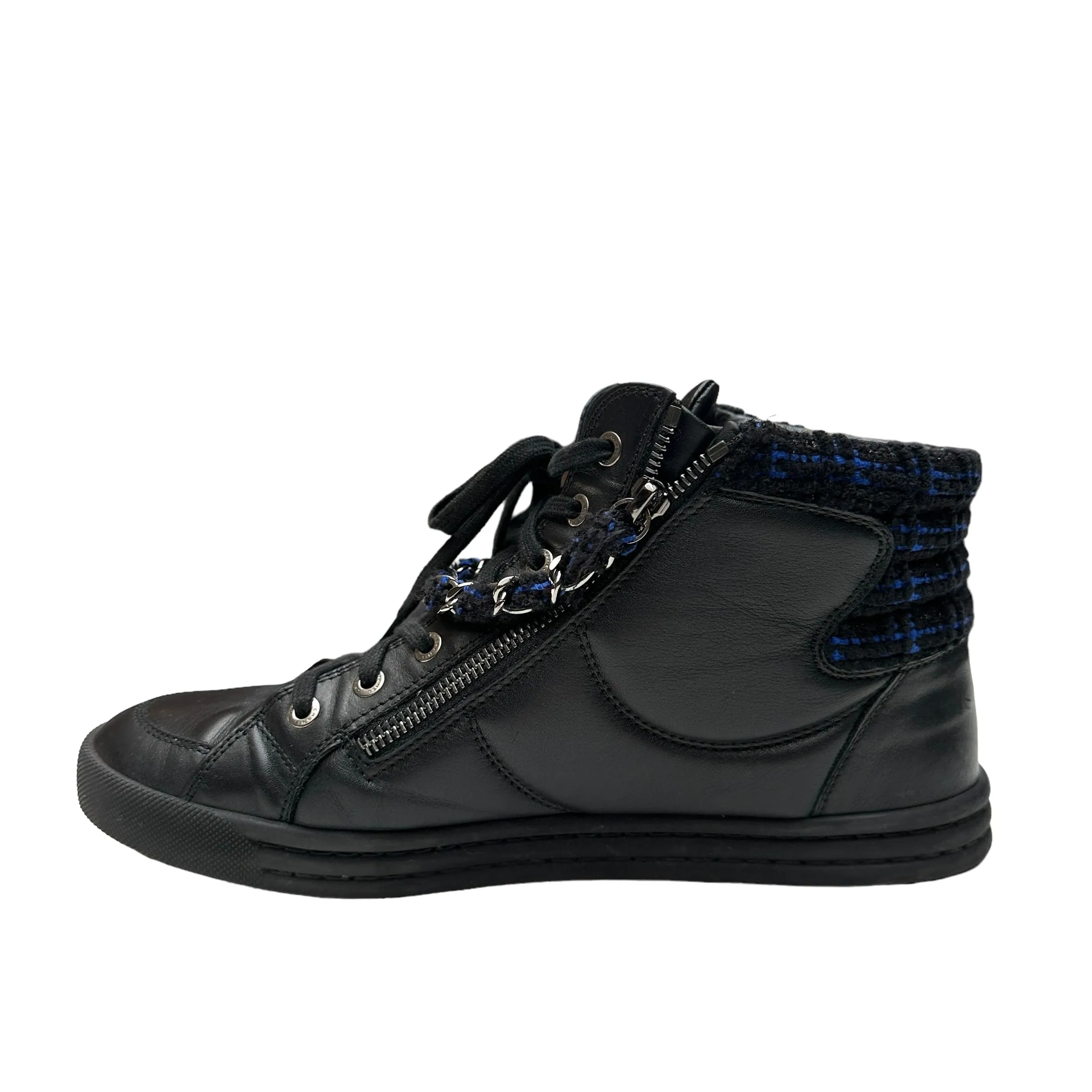 Black Leather & Tweed High Top Sneakers - 10