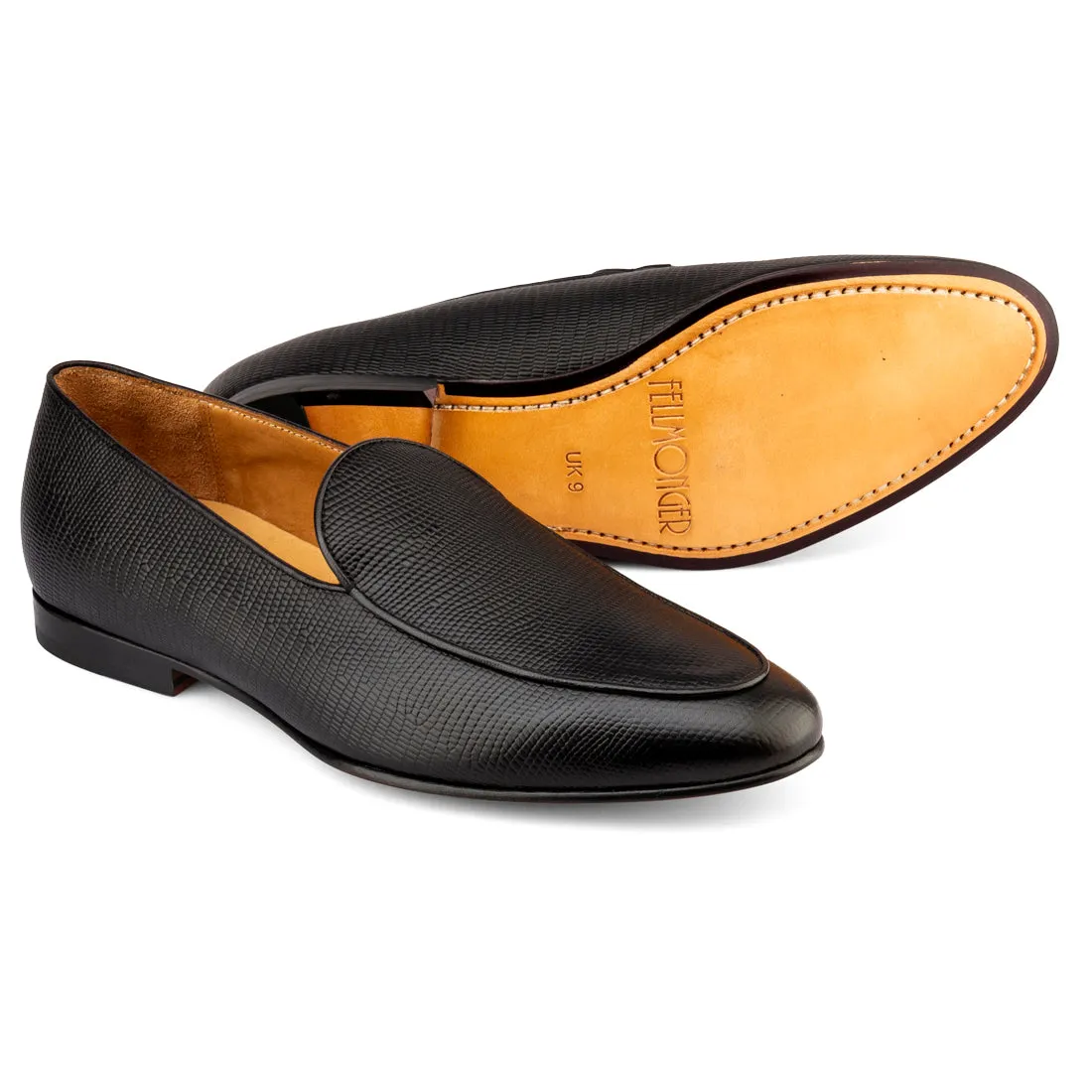 Black Lizard Print Belgian Loafers