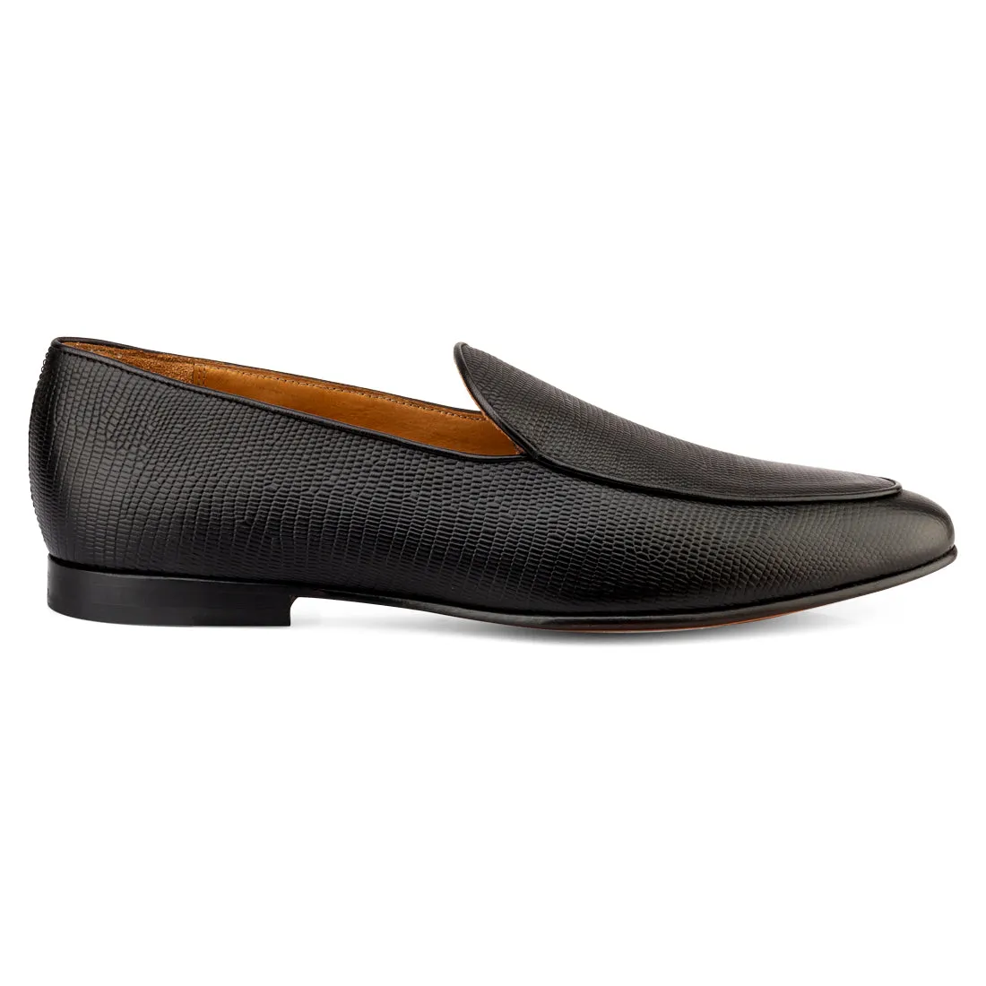 Black Lizard Print Belgian Loafers