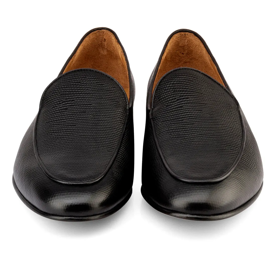 Black Lizard Print Belgian Loafers