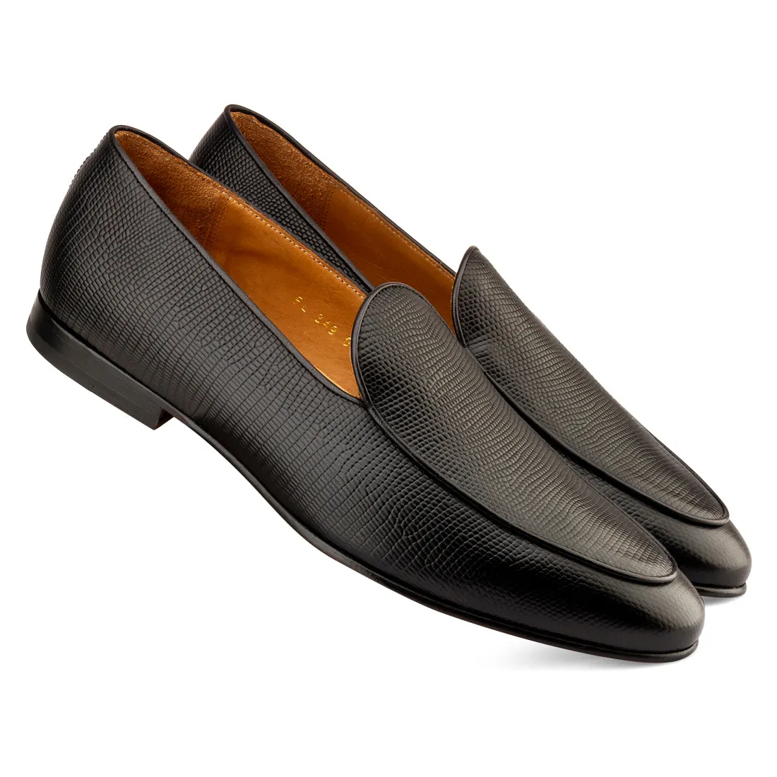 Black Lizard Print Belgian Loafers
