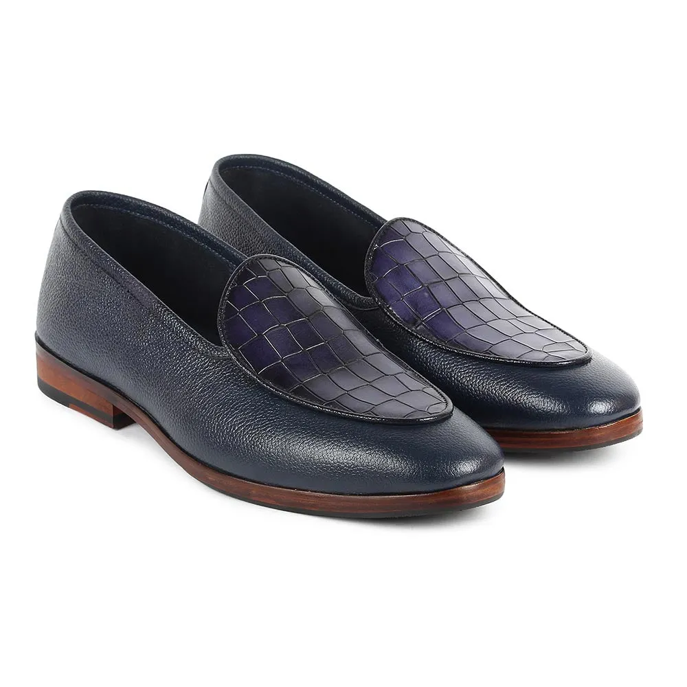Blue Milled   Croco Belgain Loafers