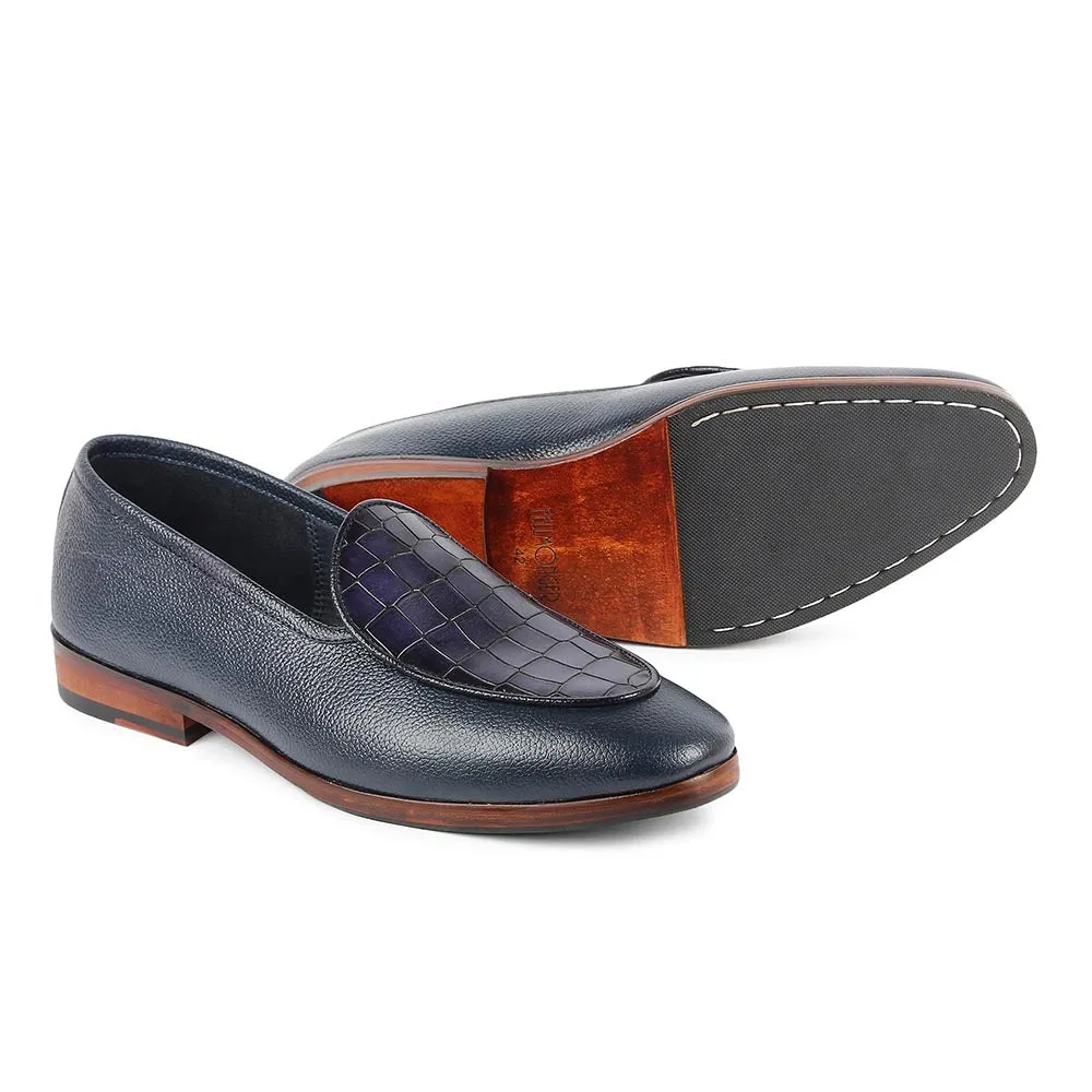 Blue Milled   Croco Belgain Loafers