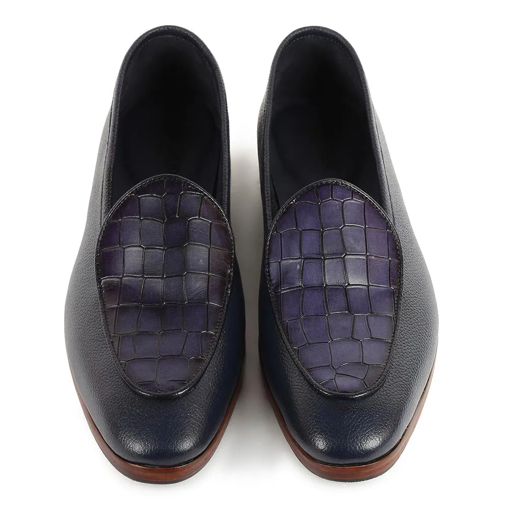 Blue Milled   Croco Belgain Loafers