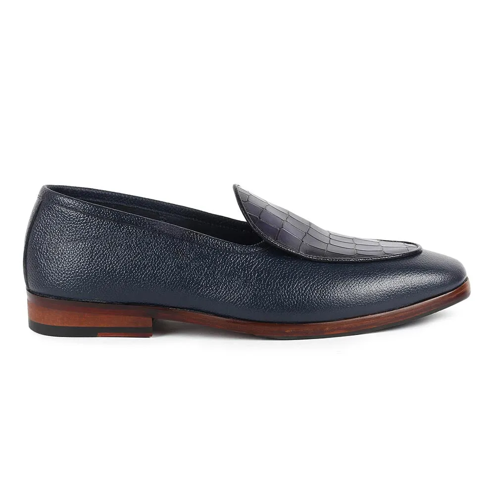 Blue Milled   Croco Belgain Loafers