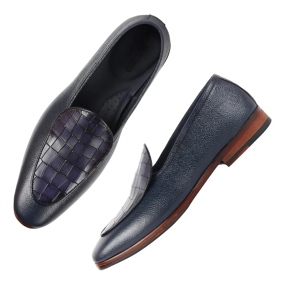 Blue Milled   Croco Belgain Loafers