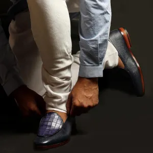 Blue Milled   Croco Belgain Loafers