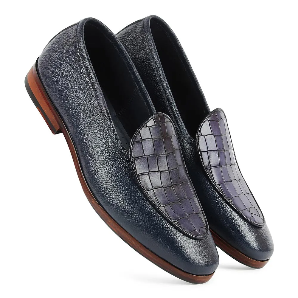 Blue Milled   Croco Belgain Loafers