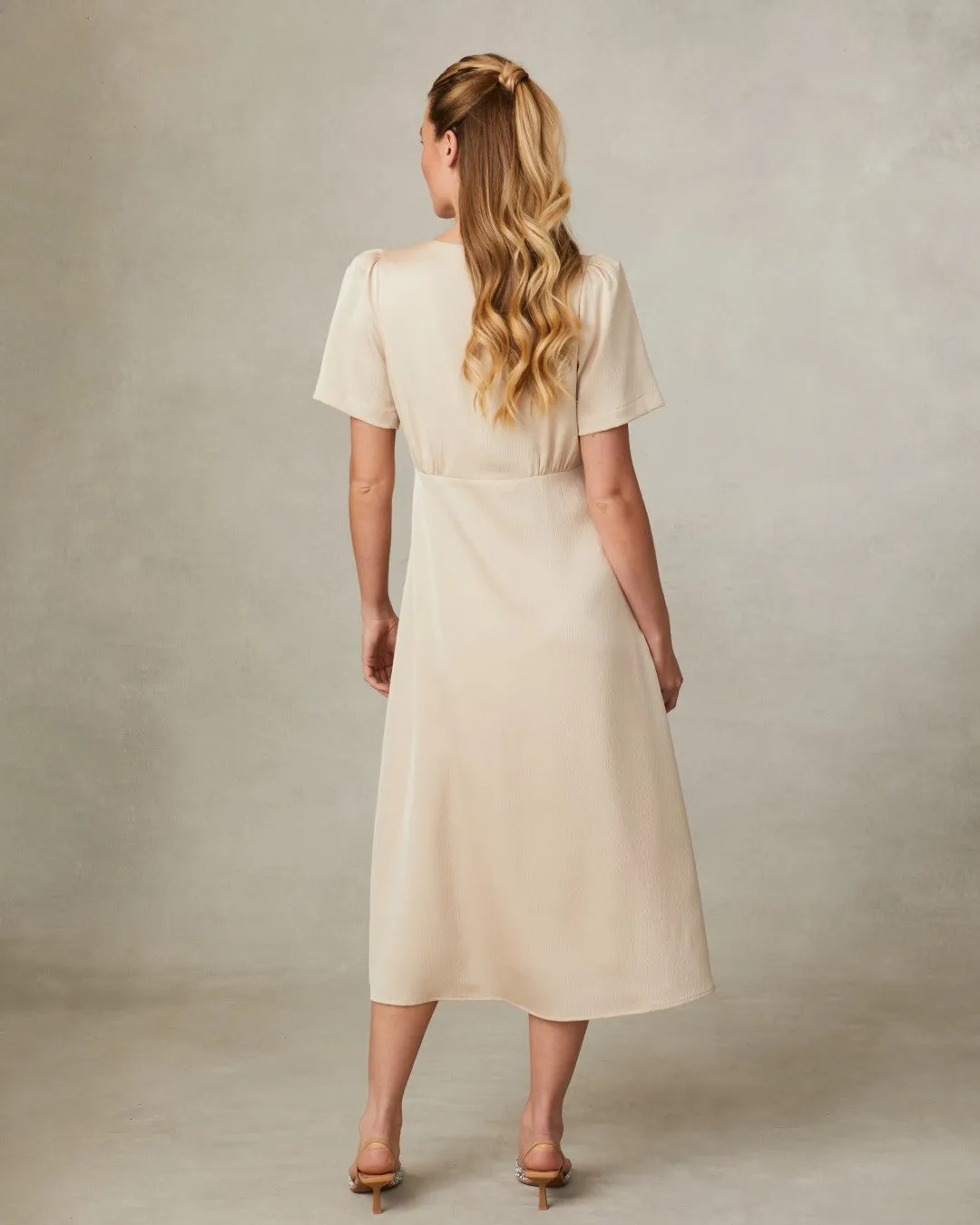 Fee G Chrissie Silky Button Front Midi Dress In Gold