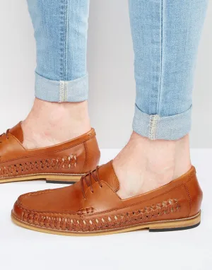 Frank Wright Woven Loafers In Tan Leather