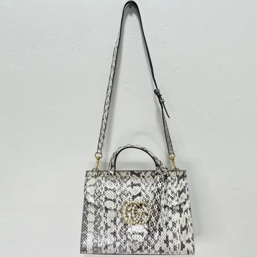 Gucci GG Marmont Small Pearly Snakeskin Top-Handle Satchel Bag