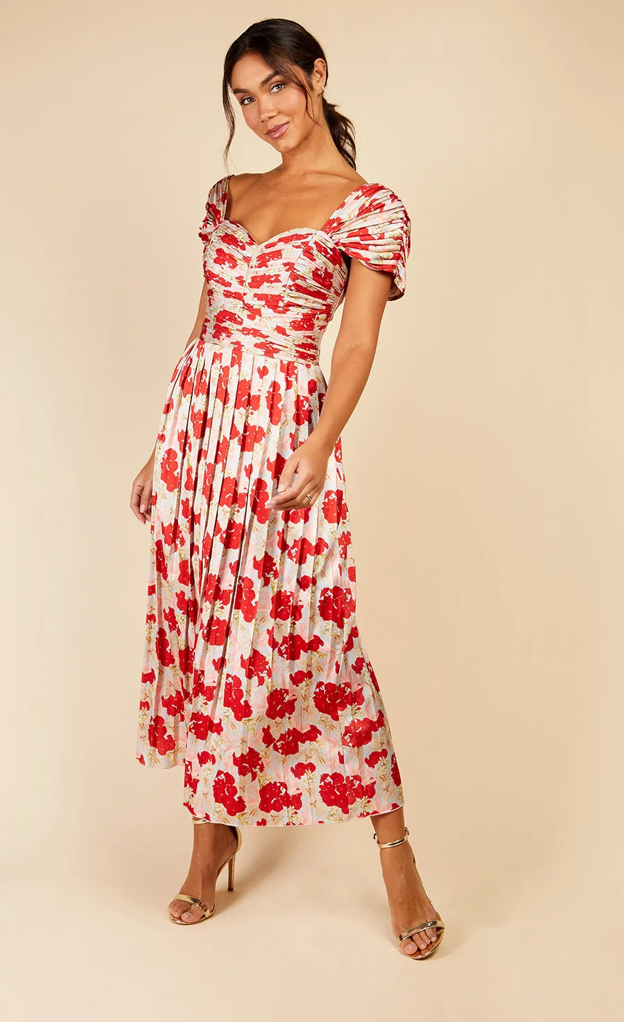 Jackson Floral Print Pleated Midaxi Dress