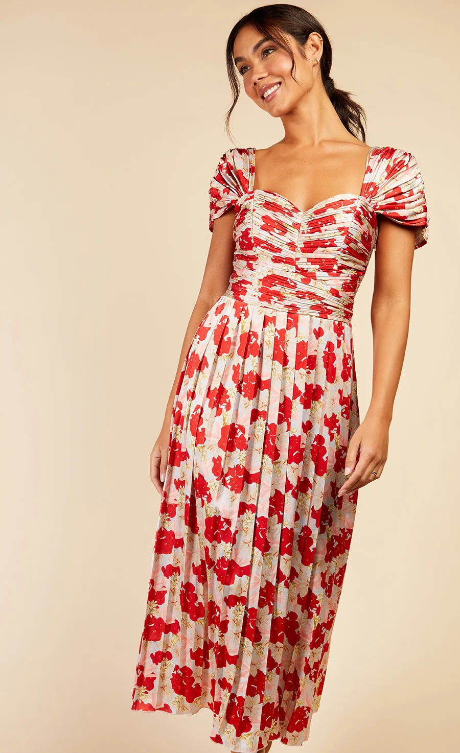 Jackson Floral Print Pleated Midaxi Dress
