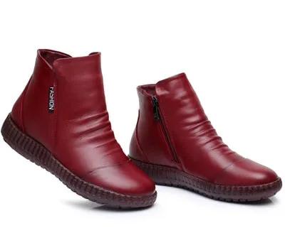 kamames 2023 Winter Genuine Leather Ankle Boots Handmade Lady Soft Flat Shoes Comfortable Casual Moccasins Side Zip Ankle Boots 703-1