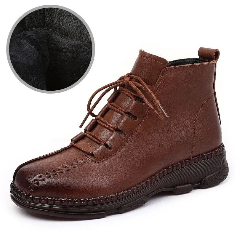 Leather Ankle Boots Handmade Flat Comfortable Women's Casual Shoes GCSZXC55