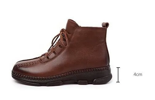 Leather Ankle Boots Handmade Flat Comfortable Women's Casual Shoes GCSZXC55