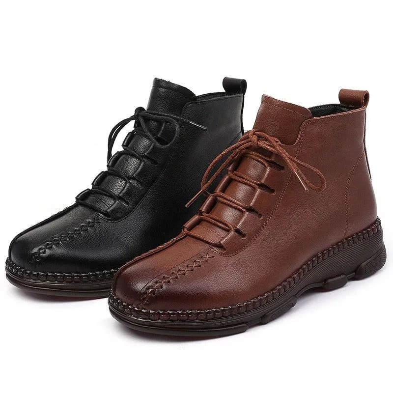 Leather Ankle Boots Handmade Flat Comfortable Women's Casual Shoes GCSZXC55