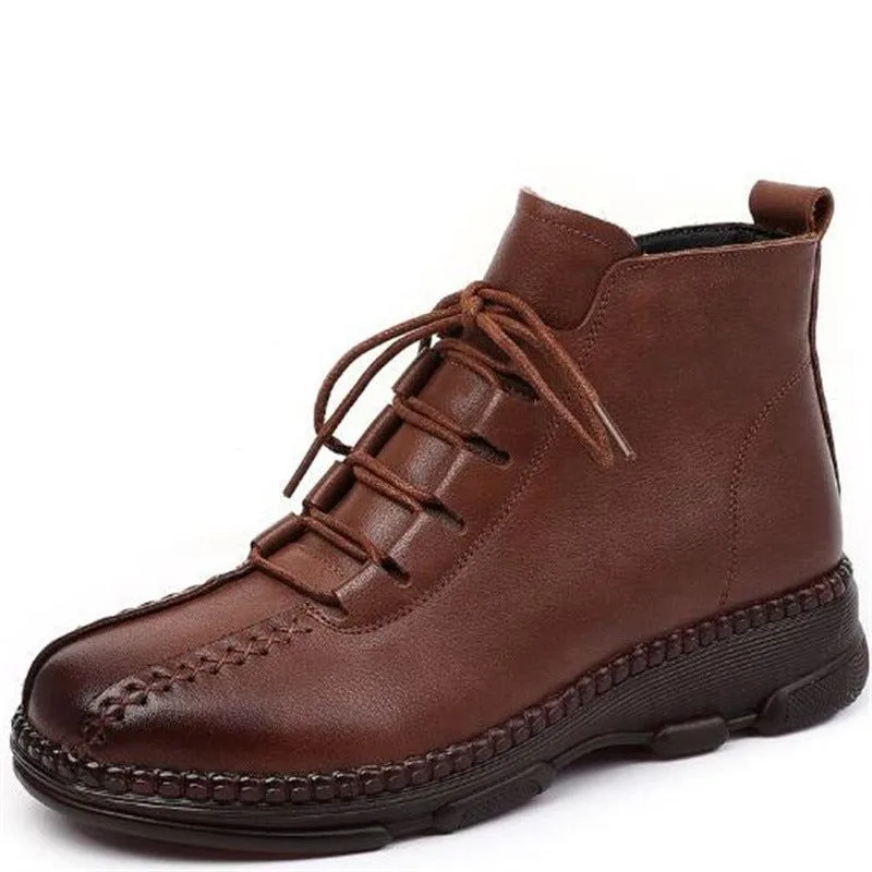 Leather Ankle Boots Handmade Flat Comfortable Women's Casual Shoes GCSZXC55