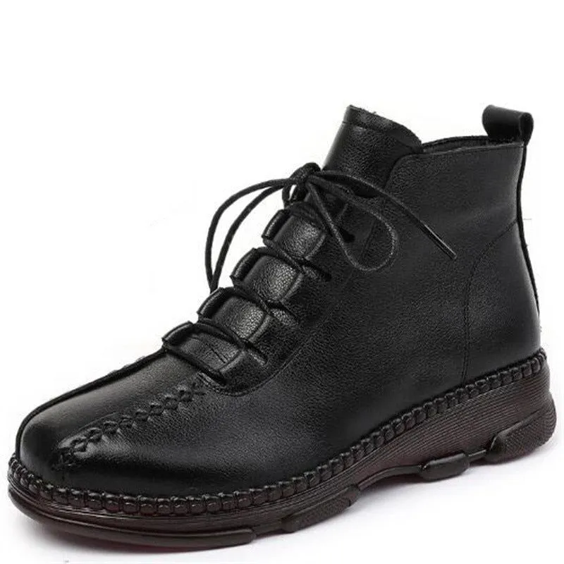 Leather Ankle Boots Handmade Flat Comfortable Women's Casual Shoes GCSZXC55