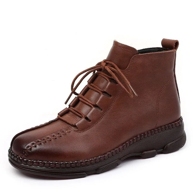Leather Ankle Boots Handmade Flat Comfortable Women's Casual Shoes GCSZXC55