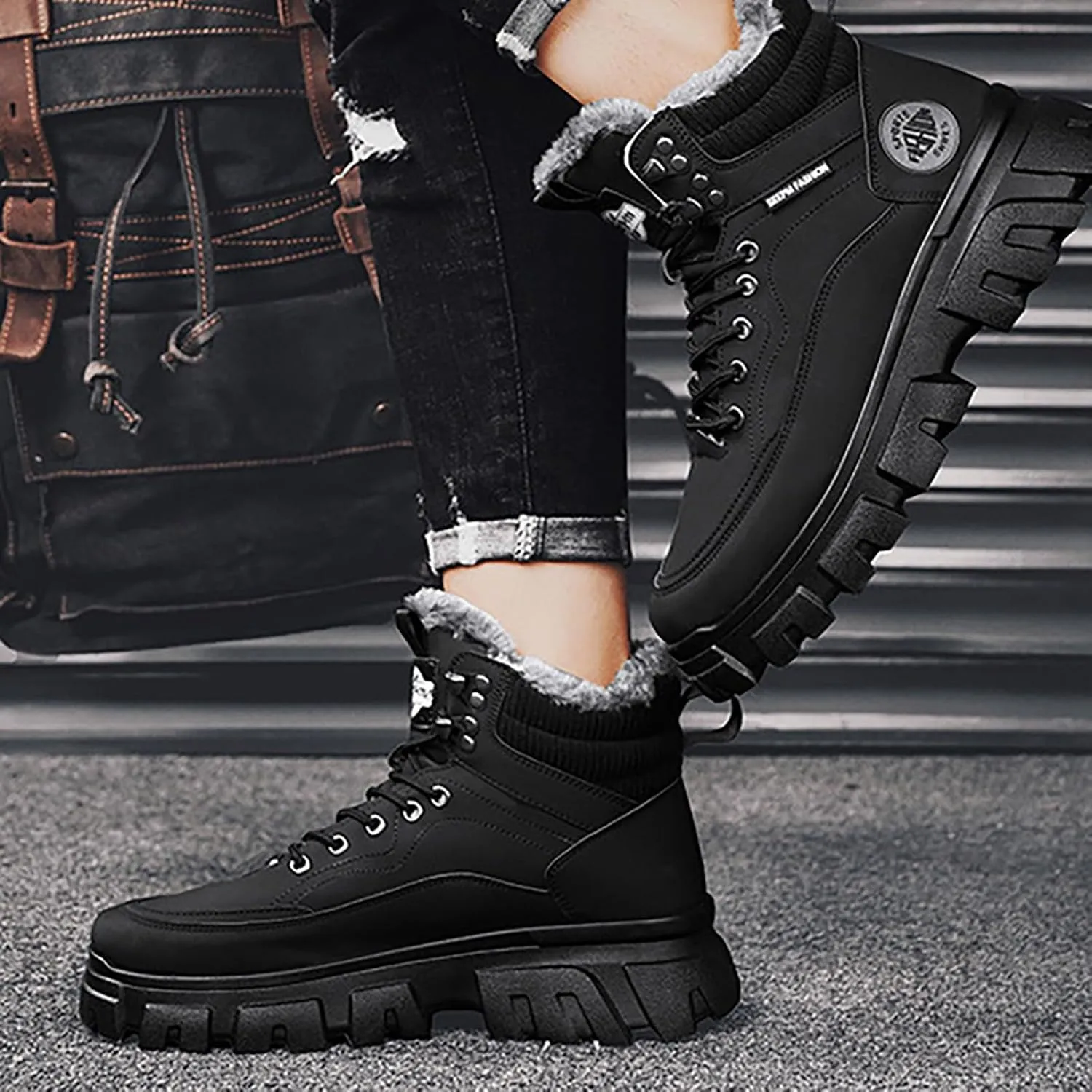 Men Work Boots Composite Toe Hiking Sneakers Women's Slip On Warm Womens Working Shoes Non Steel Toe Waterproof Platform Shoes Work Hike Grounded Footwear
