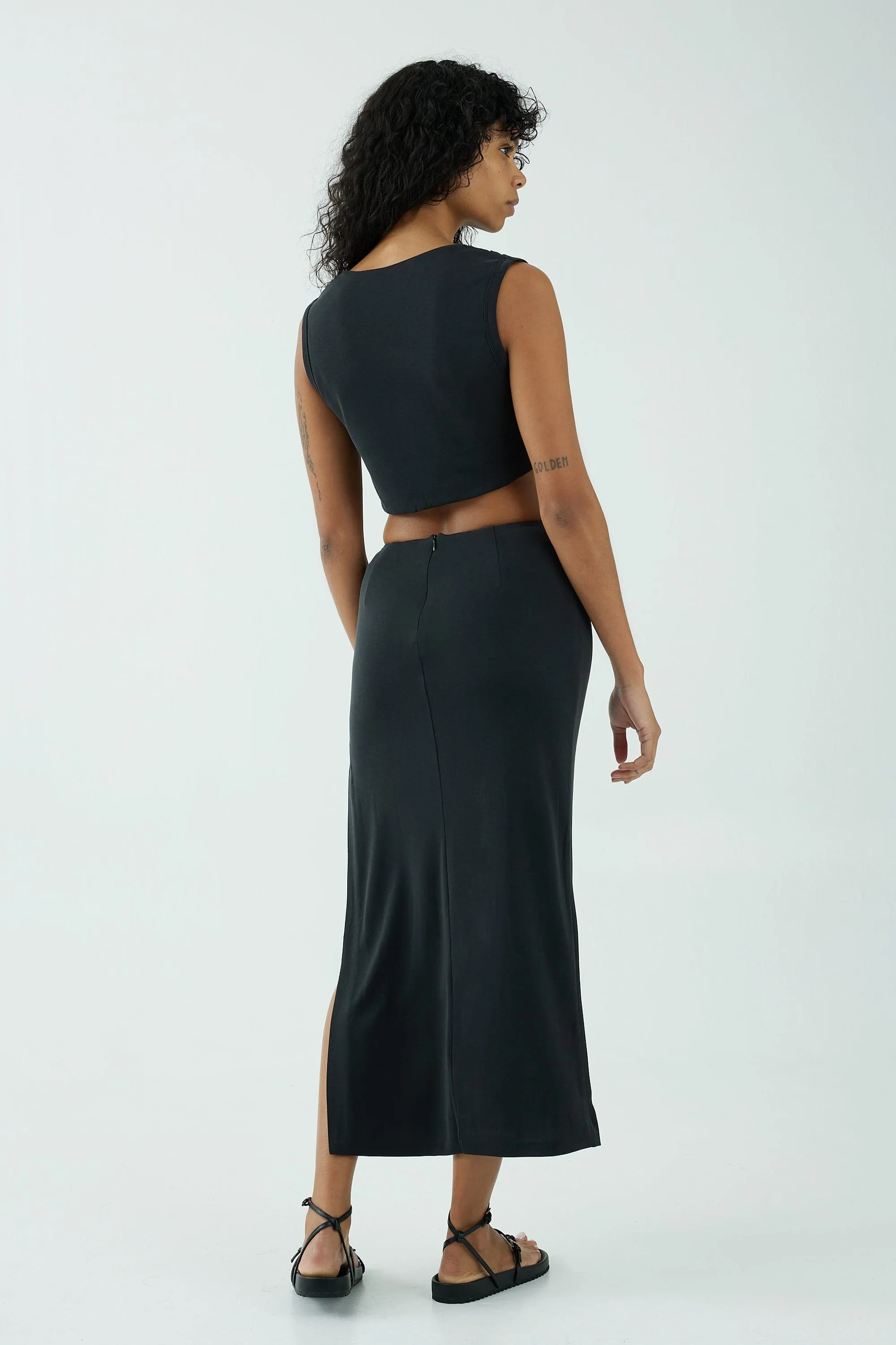 MODE SPLIT SIDE MIDI SKIRT | WASHED BLACK | FINAL SALE