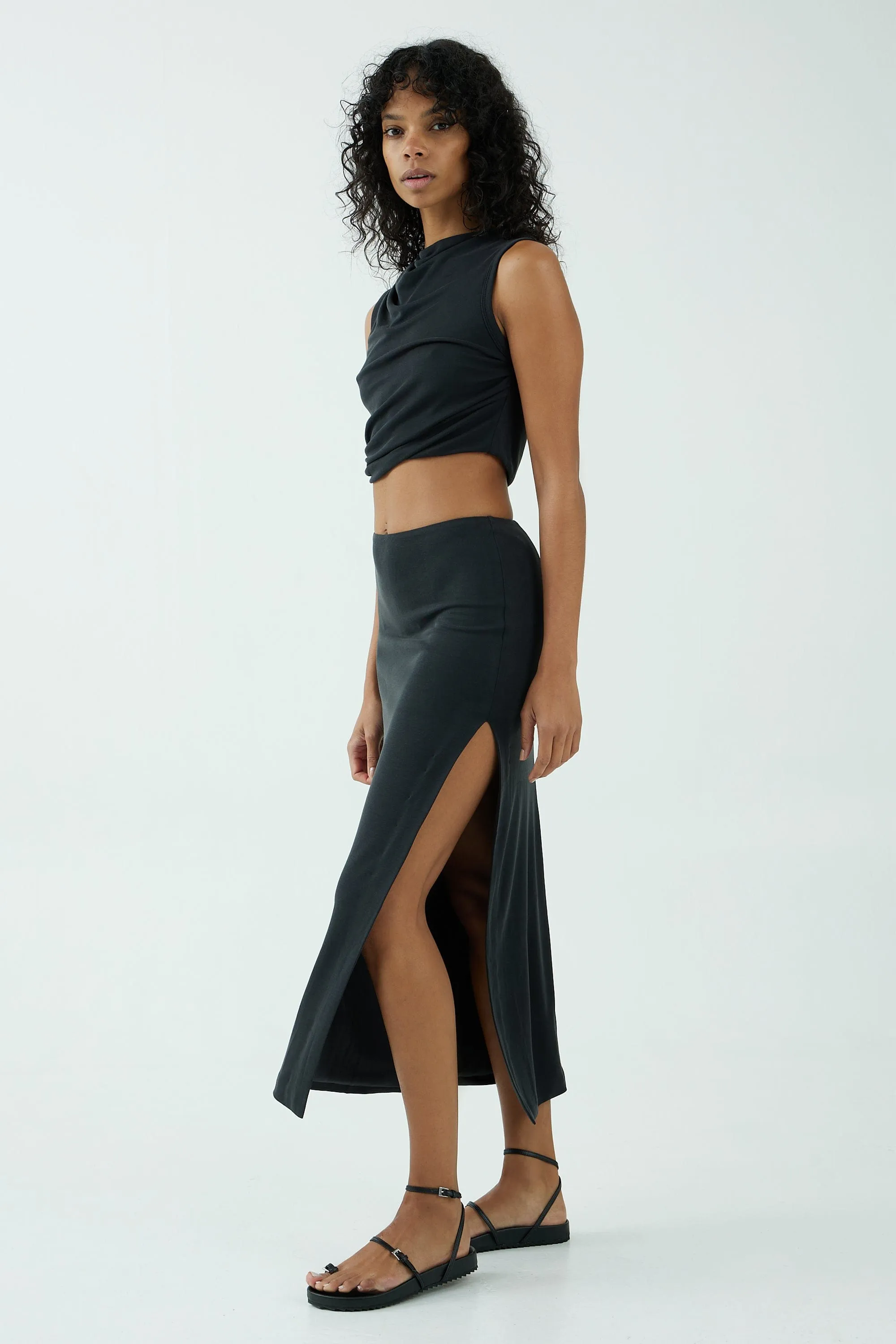 MODE SPLIT SIDE MIDI SKIRT | WASHED BLACK | FINAL SALE