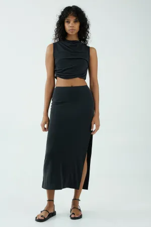 MODE SPLIT SIDE MIDI SKIRT | WASHED BLACK | FINAL SALE