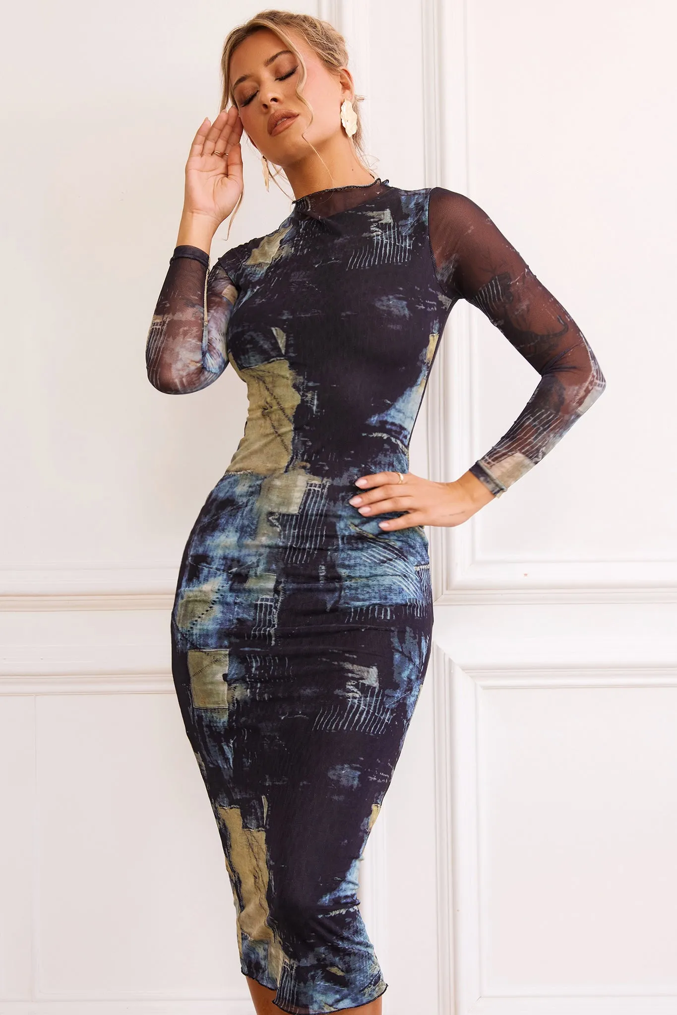 Nature Of Art Midi Dress - Blue Multi