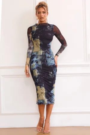 Nature Of Art Midi Dress - Blue Multi