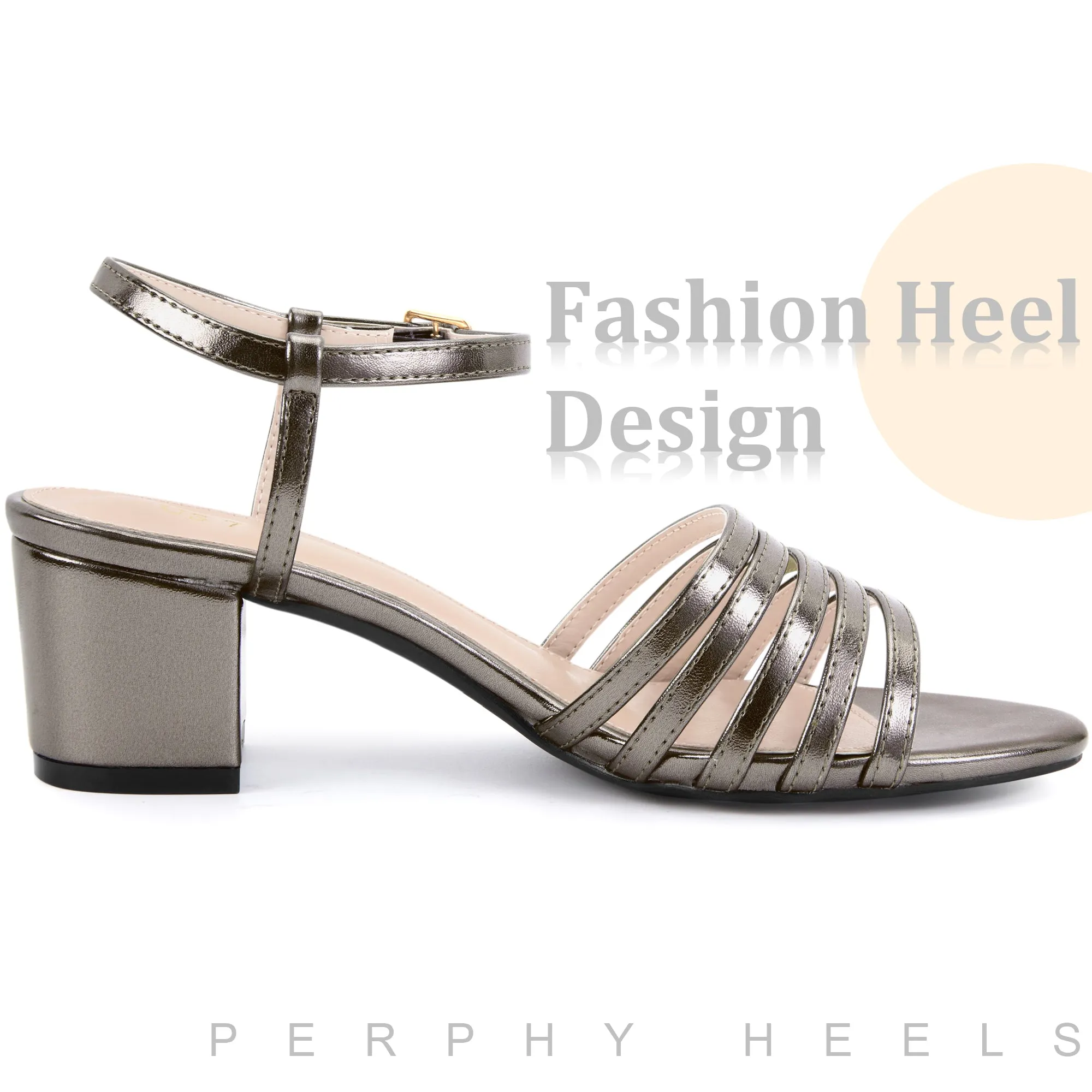 Open Toe Ankle Strap Slingback Chunky Heel Sandals for Women